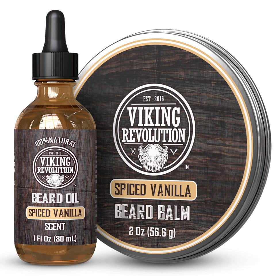 Viking Revolution Spiced Vanilla Beard Balm 2oz jar conditions and styles.