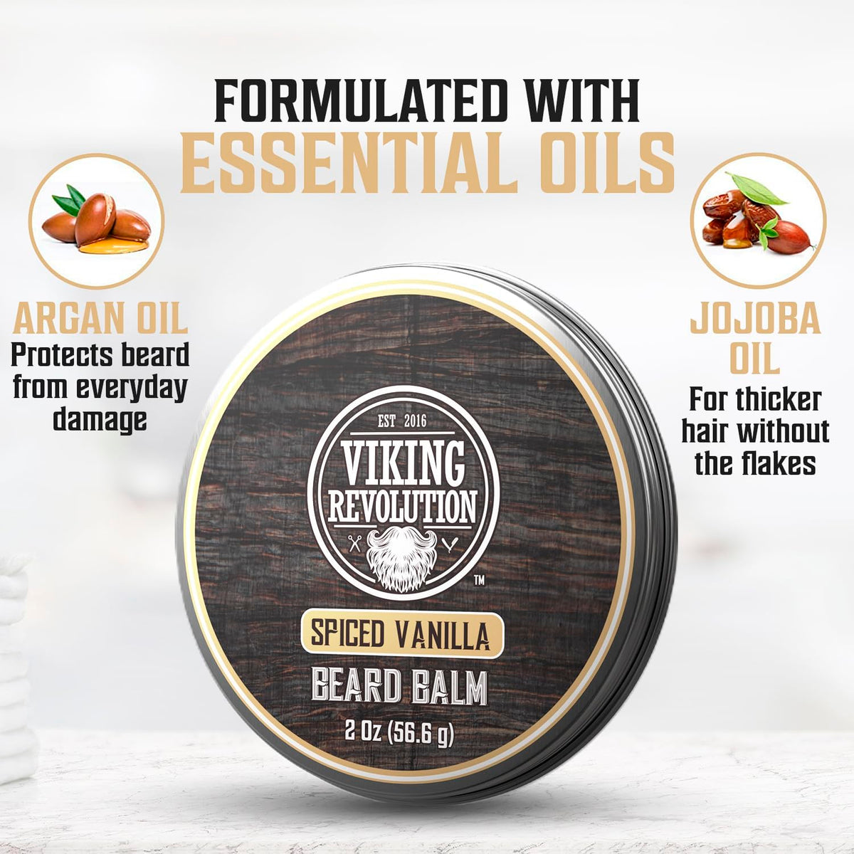 Viking Revolution spiced vanilla beard oil softens and conditions beard hair.