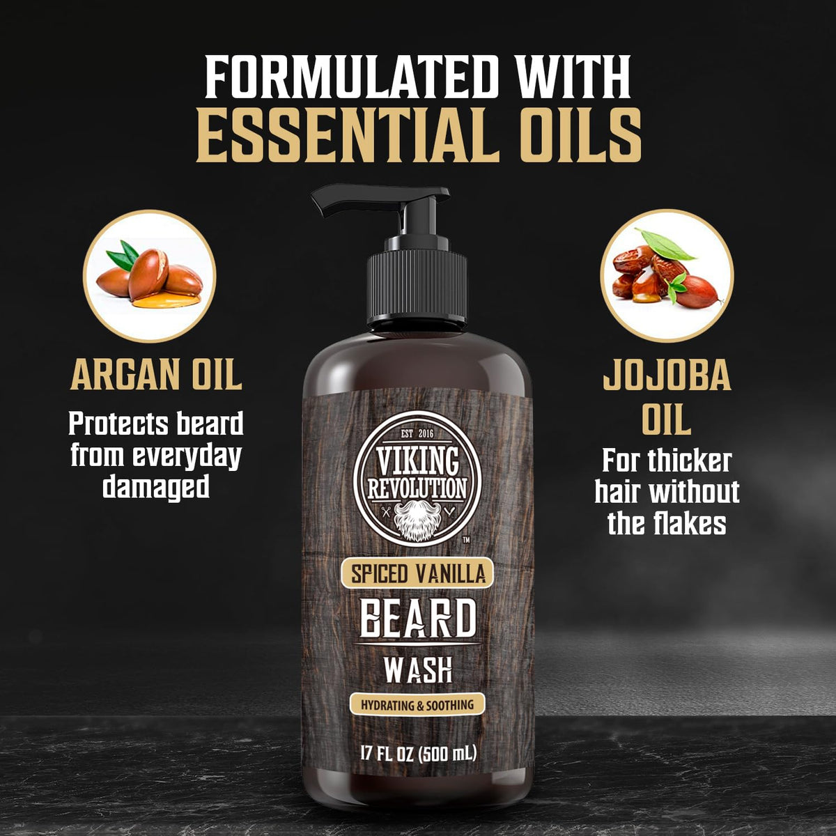 Viking Revolution beard wash argan oil for deep moisturization and beard softness.