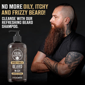 Viking Revolution beard wash lather demonstrates deep cleansing and rich foam for beard care.