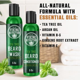 Viking Revolution Tea Tree Beard Conditioner tube, nourishes and softens beard fibers.
