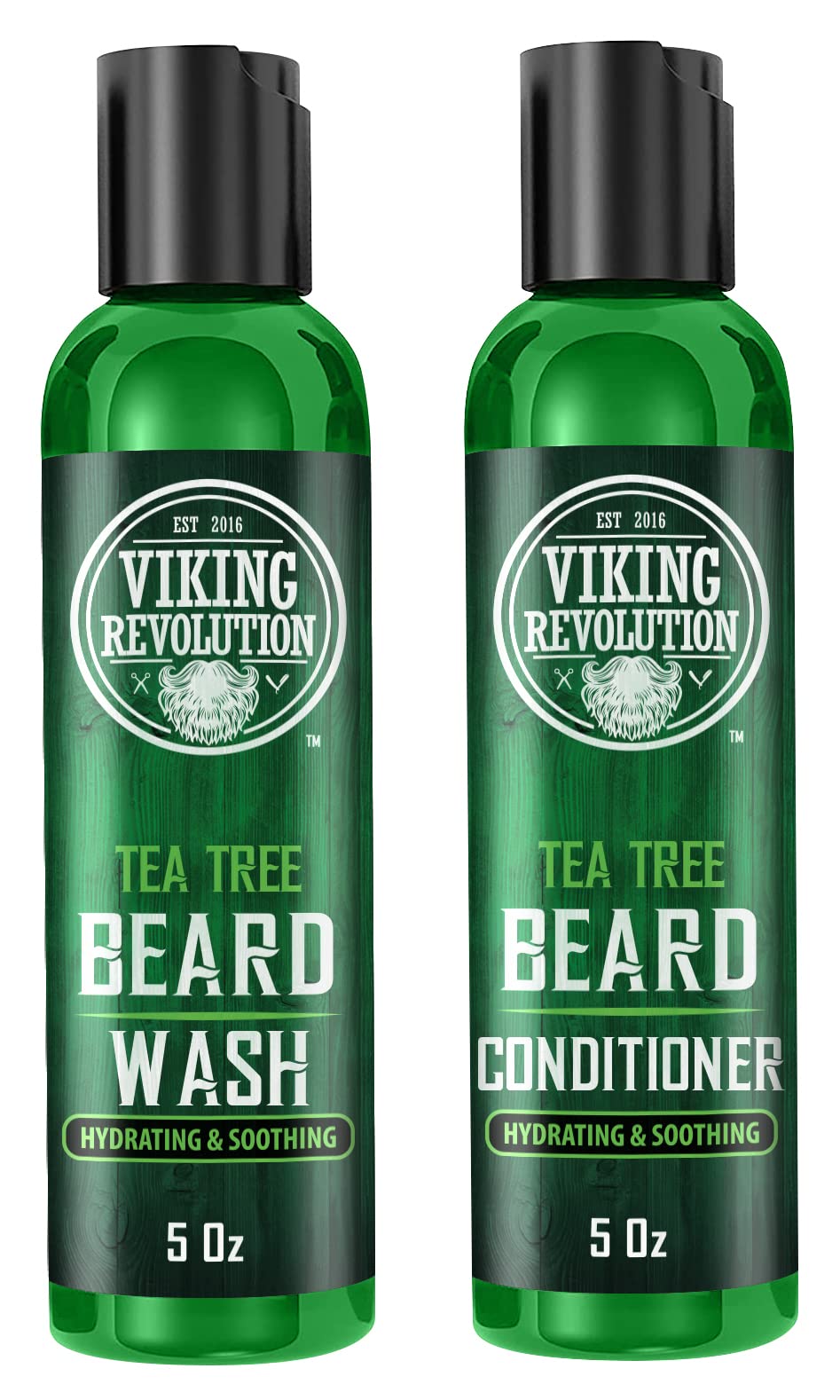 Viking Revolution Tea Tree Beard Wash bottle front, refreshing cleanse for daily beard care.