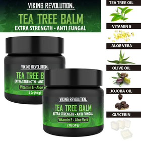 Viking Revolution Tea Tree Oil Cream 2oz jar close-up, all-natural formula for moisturized skin