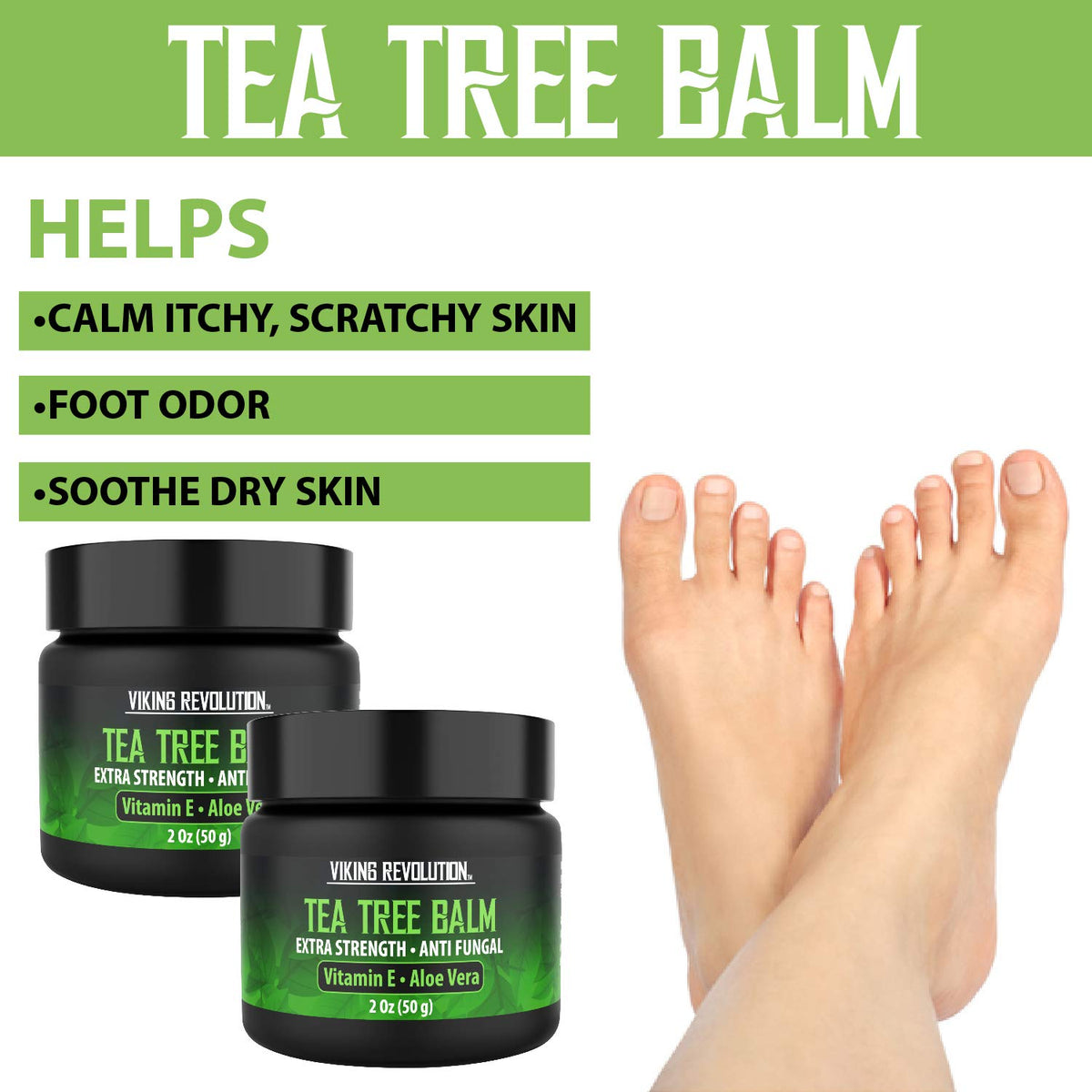 Viking Revolution Tea Tree Oil Cream application on arm, cooling relief for irritation