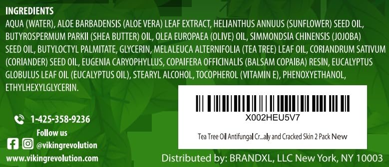 Viking Revolution Tea Tree Oil Cream label close-up, tea tree oil benefits