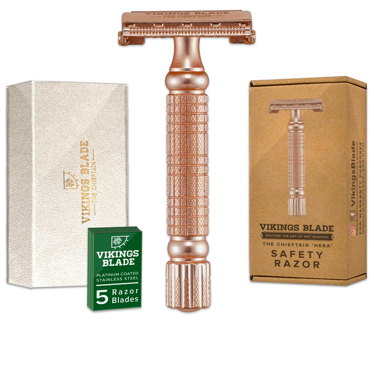 Vikings Blade Chieftain Hera razor with metal body for a durable, close shave.