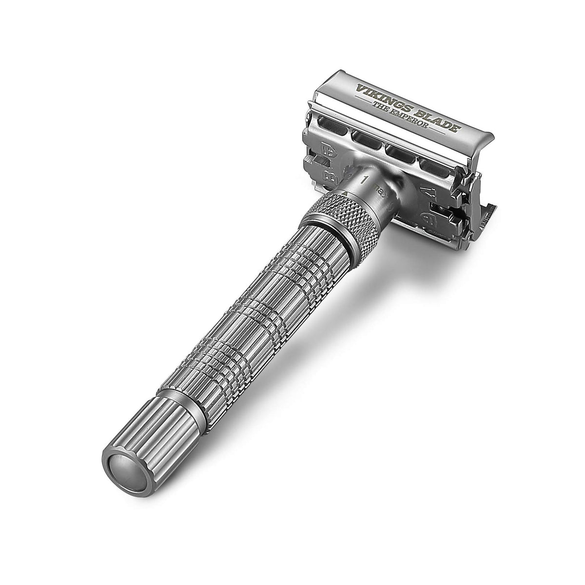 Vikings Blade Emperor Frosted Chrome Case protecting the razor on the go