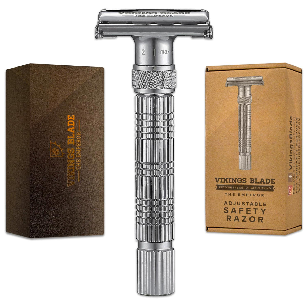 Vikings Blade Emperor Frosted Chrome Razor close-up for a precise, smooth shave