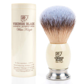 VIKINGS BLADE White Knight luxury shaving brush, front view, ideal for premium grooming routines.