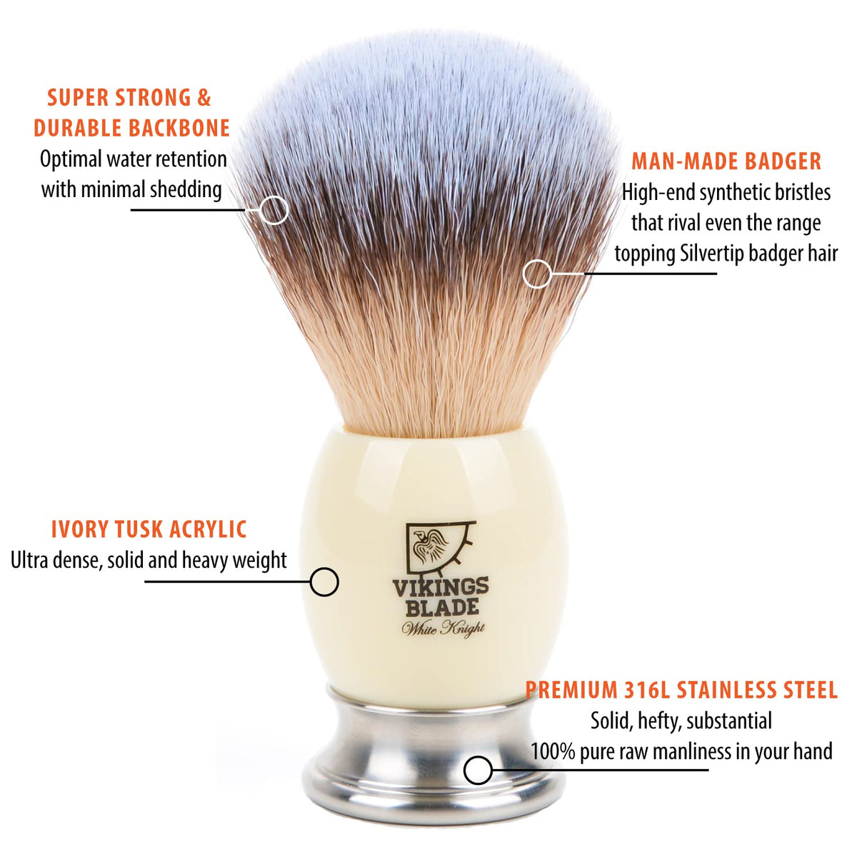VIKINGS BLADE White Knight knot detail shows strong backbone for smooth lather.