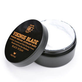 Bowl of Vikings Blade shaving cream with rich lather and deep scent