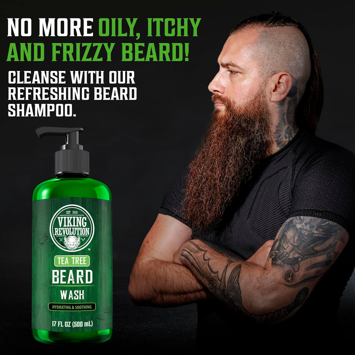 Viking Revolution Tea Tree Beard Wash rich lather demonstrating deep cleaning action.
