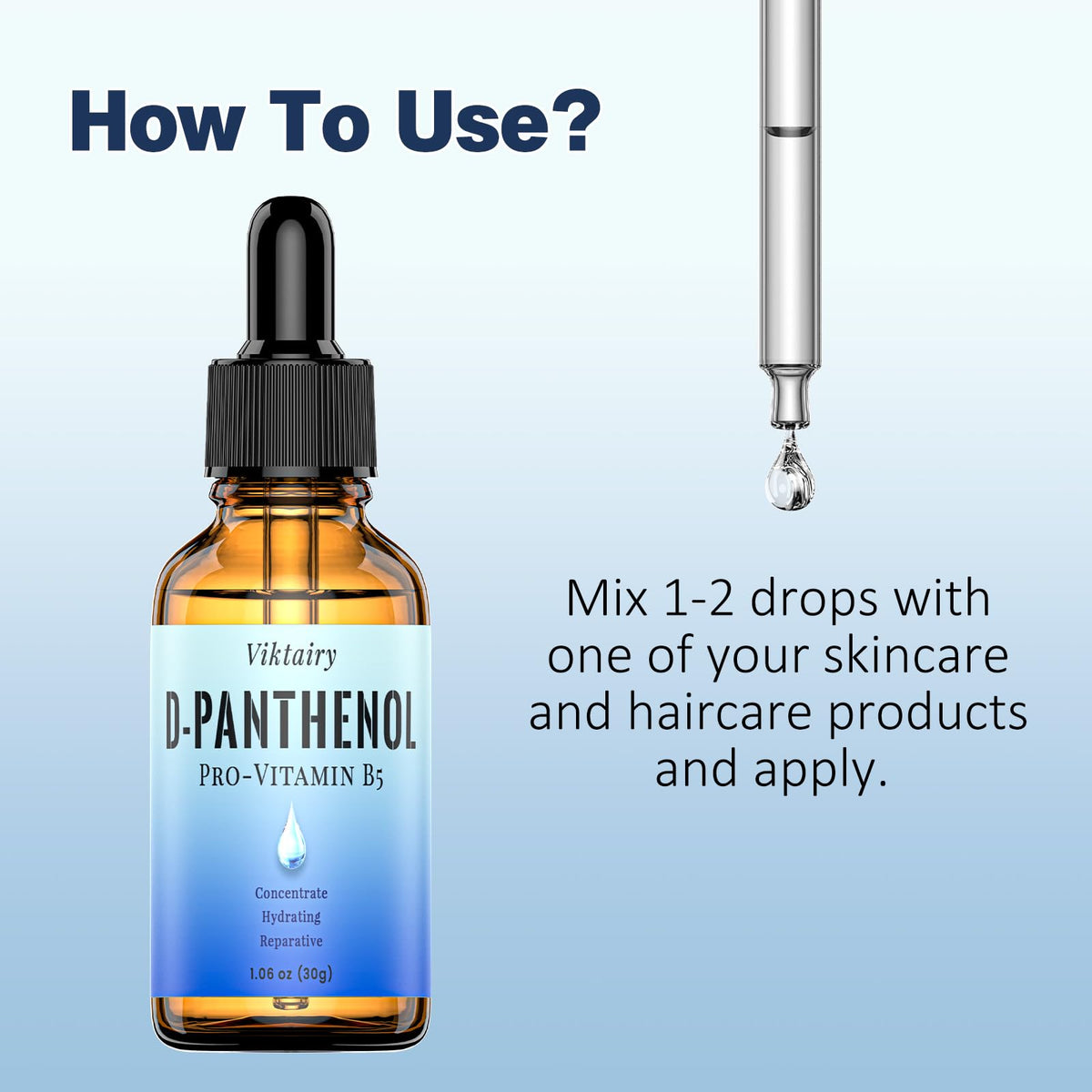 Viktairy D-Panthenol label detail explaining usage and concentration
