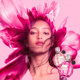 Viktor&Rolf Flowerbomb Pretty Peony bottle glow with strawberry hue.
