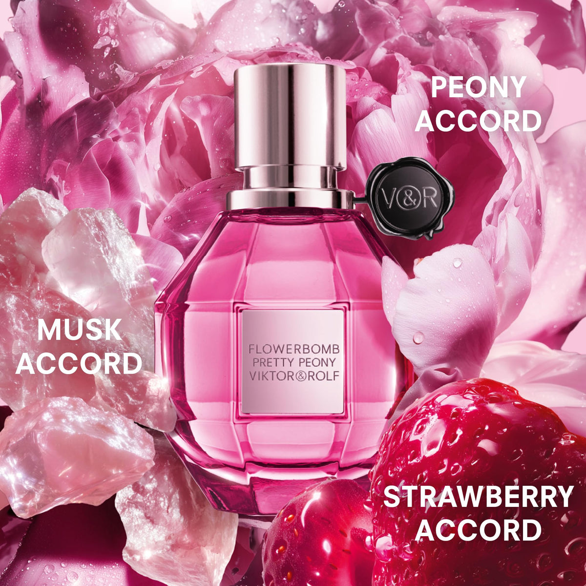 Viktor&Rolf Flowerbomb Pretty Peony label close-up highlights delicate peony note.