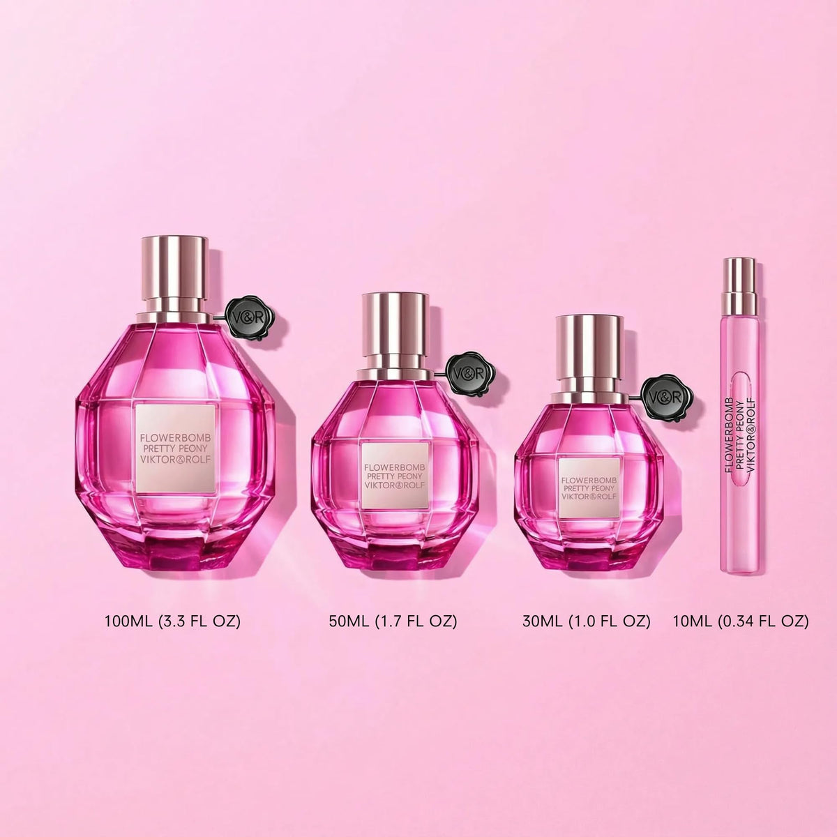 Viktor&Rolf Flowerbomb Pretty Peony soft pink packaging evokes spring allure.