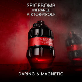 Viktor&Rolf Spicebomb Infrared packaging shot evokes luxurious branding and confidence.