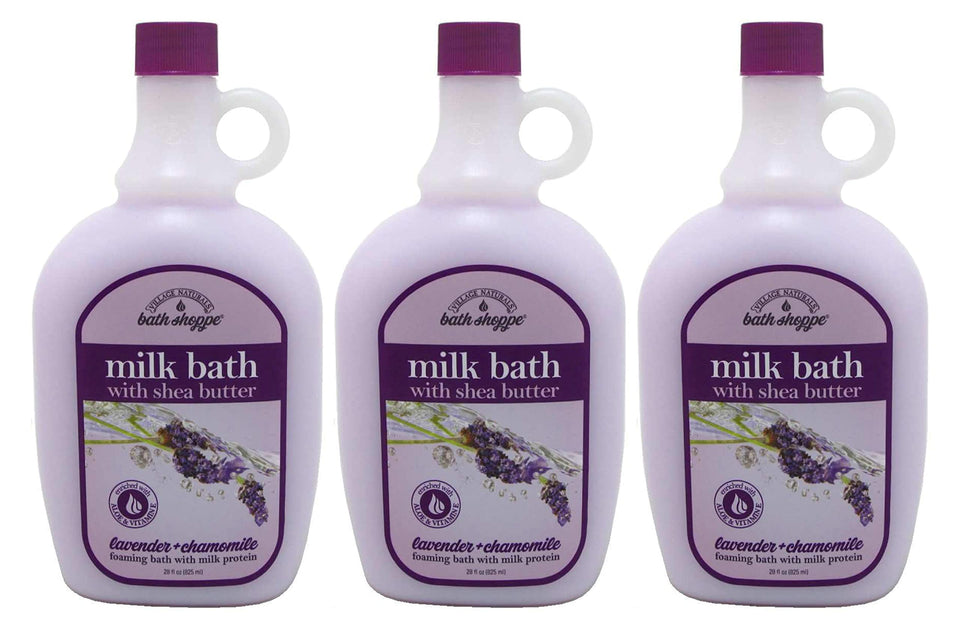 Village Naturals Therapy bath milk bottle ultra-moist lavender hydrates skin during a relaxing soak