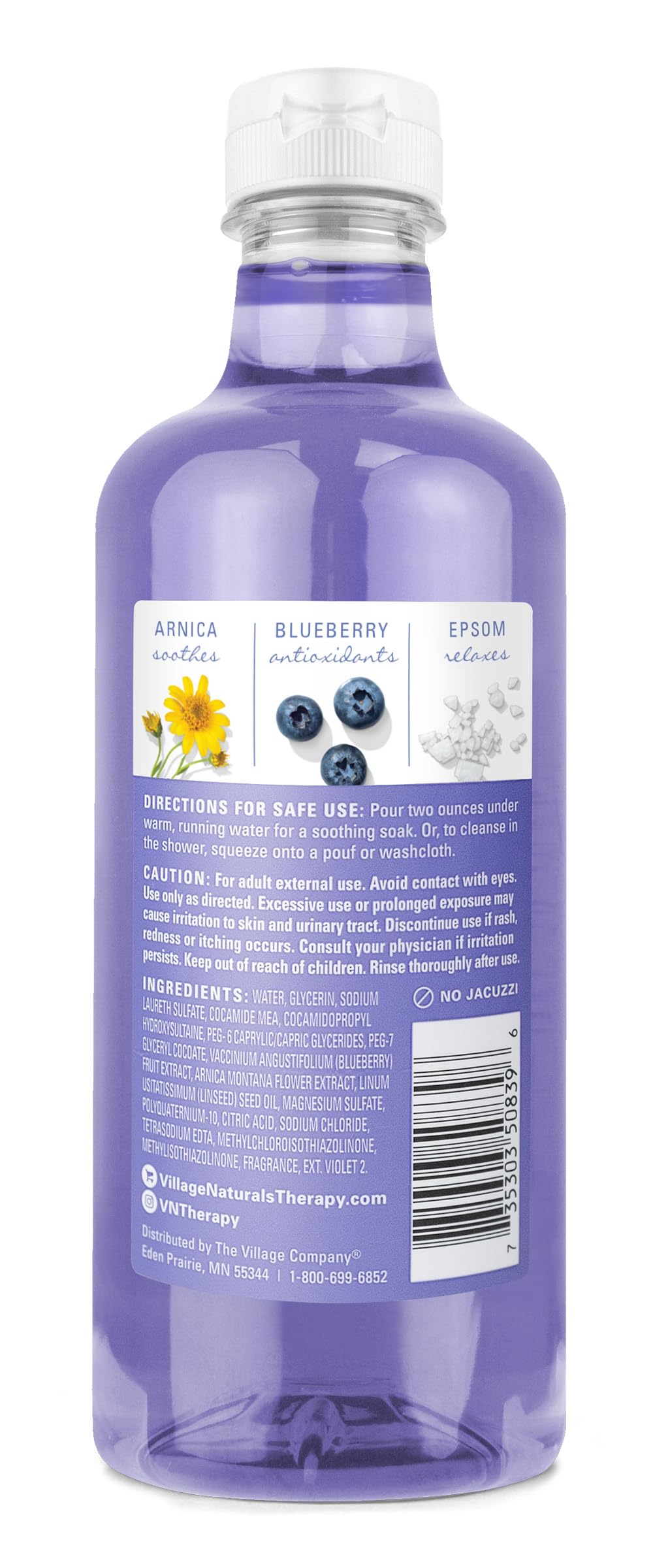 Village Naturals Therapy Comfort bath oil pour demonstrates easy dispensing for a relaxing soak