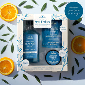 Village Naturals Therapy Gift Set packaging displayed as a premium at‑home spa present.