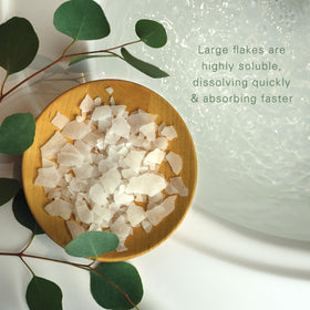 Flakes poured into the tub releasing refreshing eucalyptus mint scent