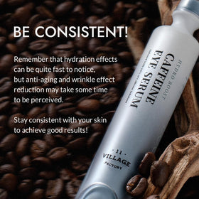 VILLAGE11FACTORY Hydro Boost Caffeine Eye Serum packaging on display
