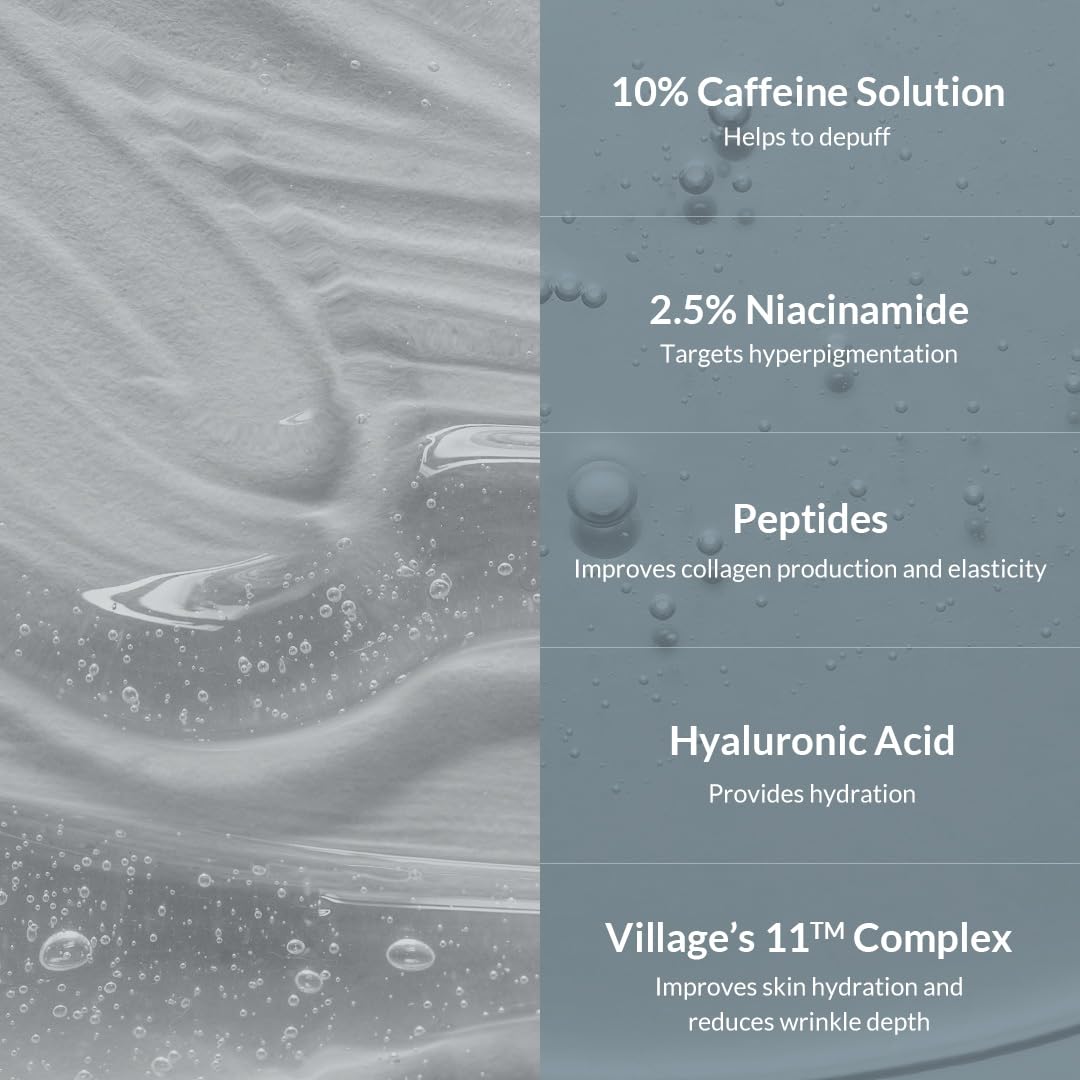 VILLAGE11FACTORY Hydro Boost Caffeine Eye Serum push-button dispenser shown for precise dosing