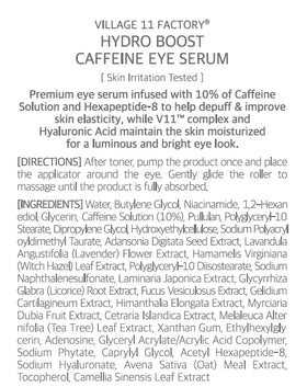 VILLAGE11FACTORY Hydro Boost Caffeine Eye Serum skincare routine setup shown