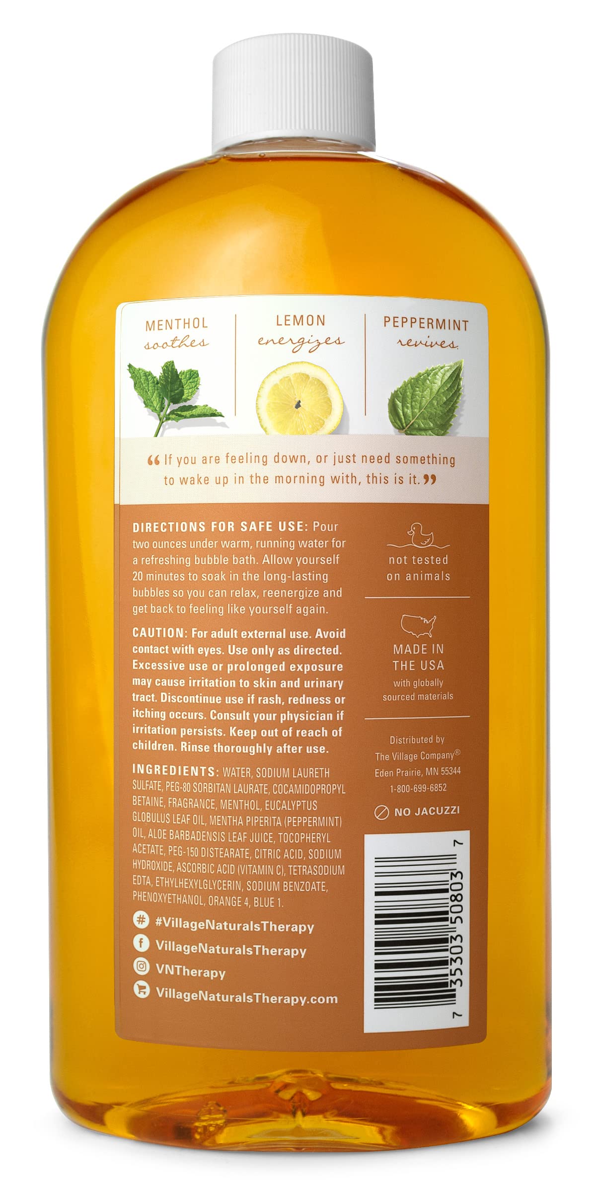 Village Naturals Therapy Breathe bubbles rise in tub with lemon mint scent for refreshing bath