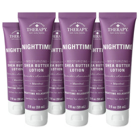 Village Naturals Therapy Nighttime lotion bottle front, lavender chamomile for soothing relaxation before bed