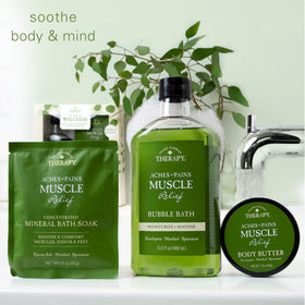 Village Naturals Therapy mineral bath soak jar ready for a soothing bath.