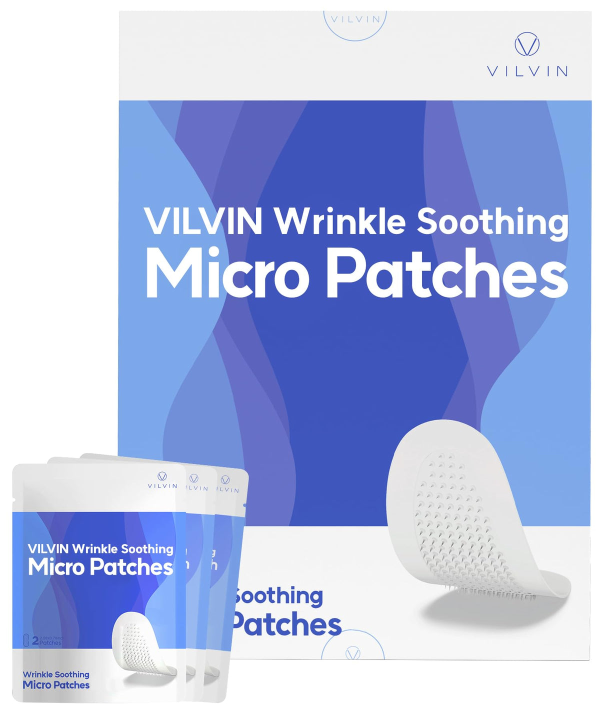 Vilvin microdart patches under-eye close-up for smoother, refreshed skin overnight.