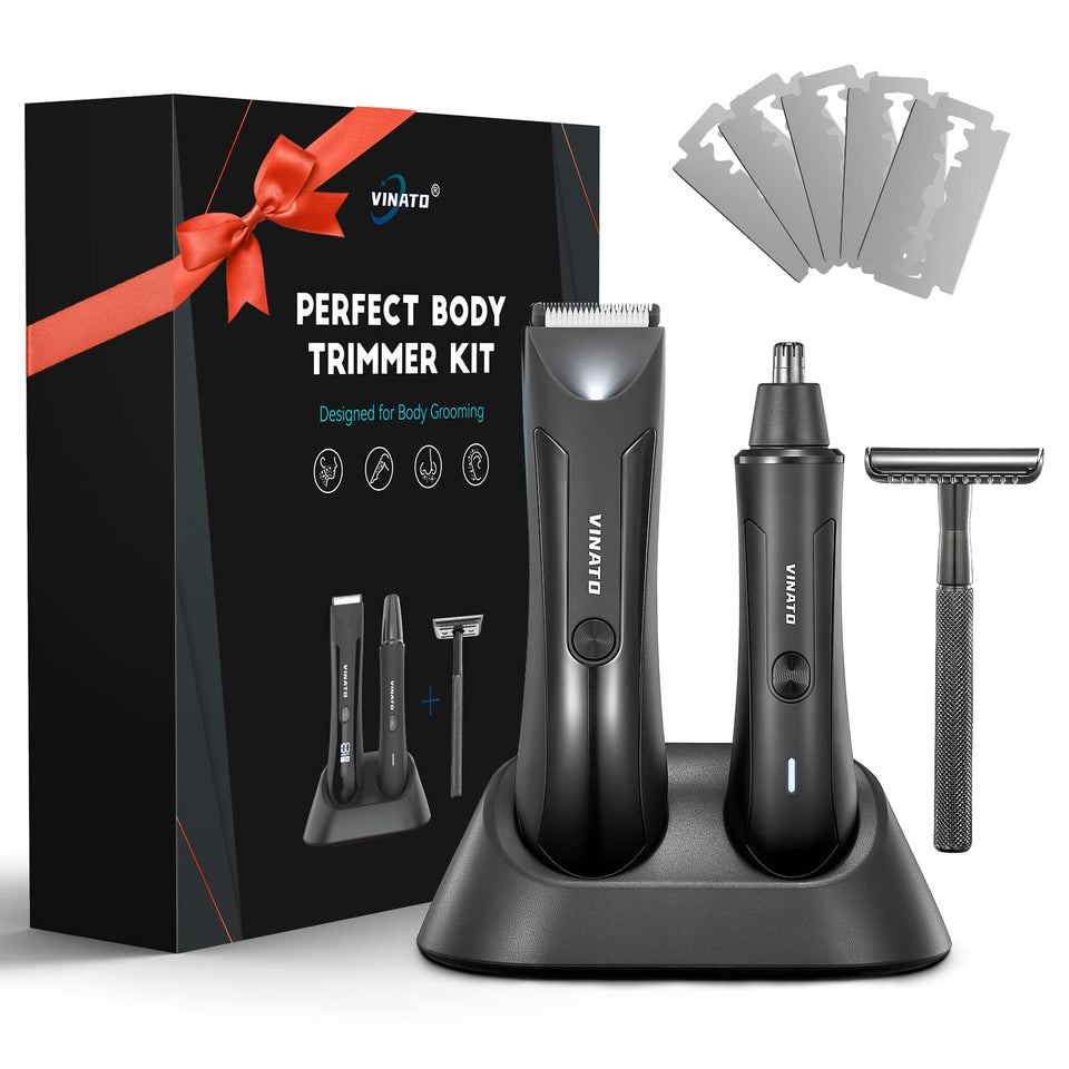 VINATO body hair trimmer with ceramic blade for smooth, skin-friendly grooming.