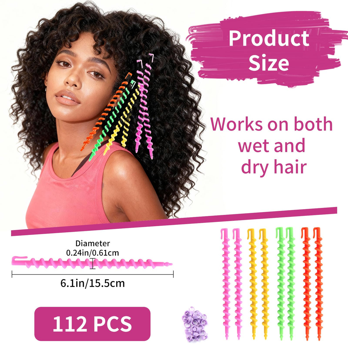 VinBee spiral curl rods for long hair provide defined waves.