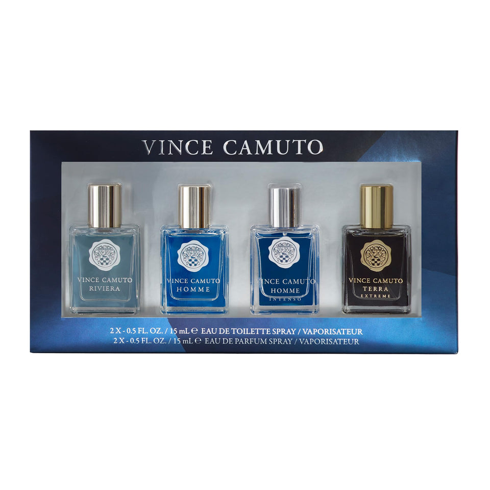 Vince Camuto men's 4-piece gift set closeup, ideal for travel and gifting.