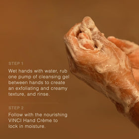 Vinci Botanicals pump bottle demonstrates easy one-hand use and exfoliation.