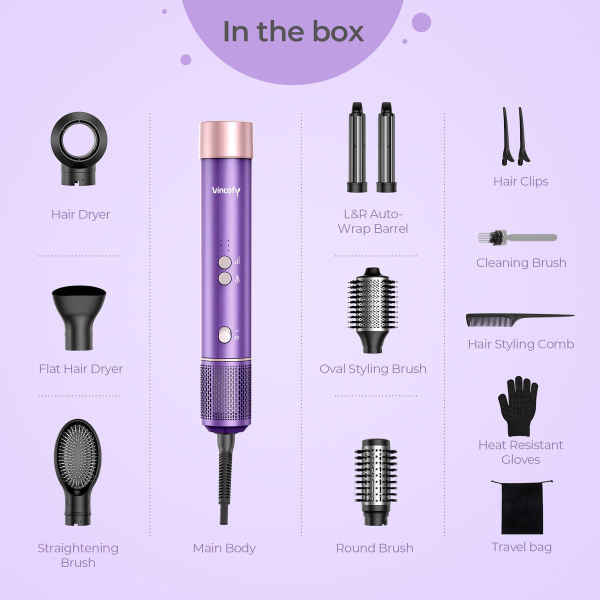 Vincofy detachable heads for easy cleaning between styles
