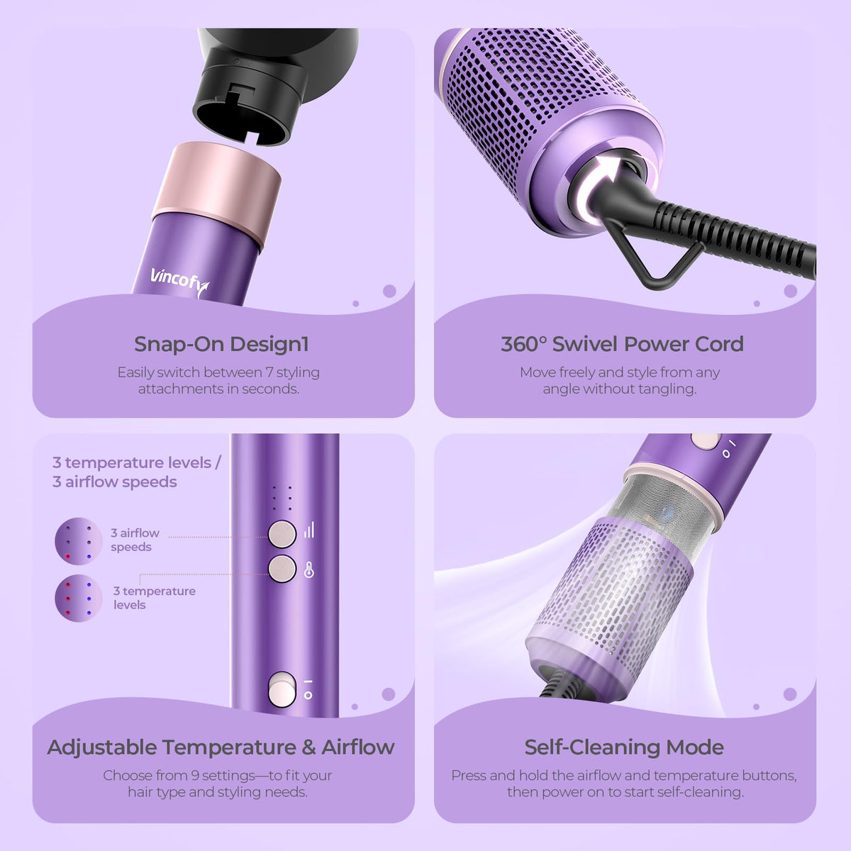 Vincofy negative ion technology reduces frizz and adds shine