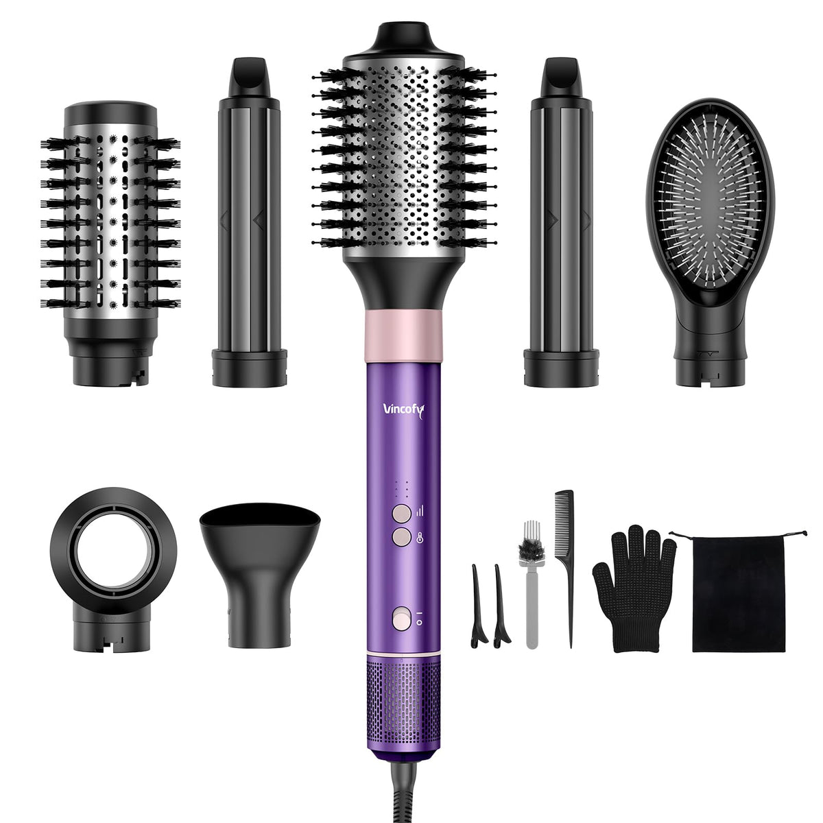 Vincofy 7-in-1 blow dryer brush with left wrap curlers for salon curls