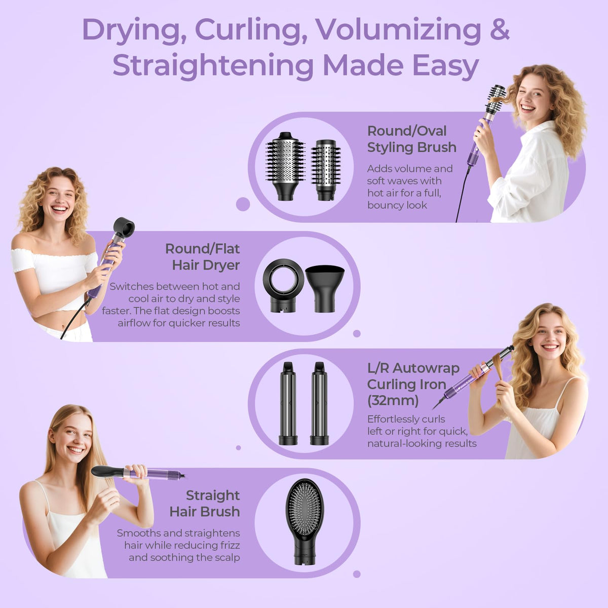 Vincofy 7-in-1 blow dryer brush with right wrap curlers for quick drying