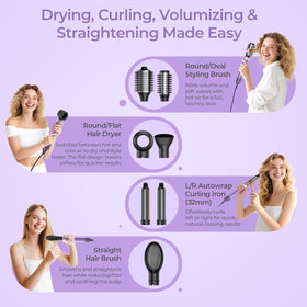 Vincofy 7-in-1 blow dryer brush with right wrap curlers for quick drying