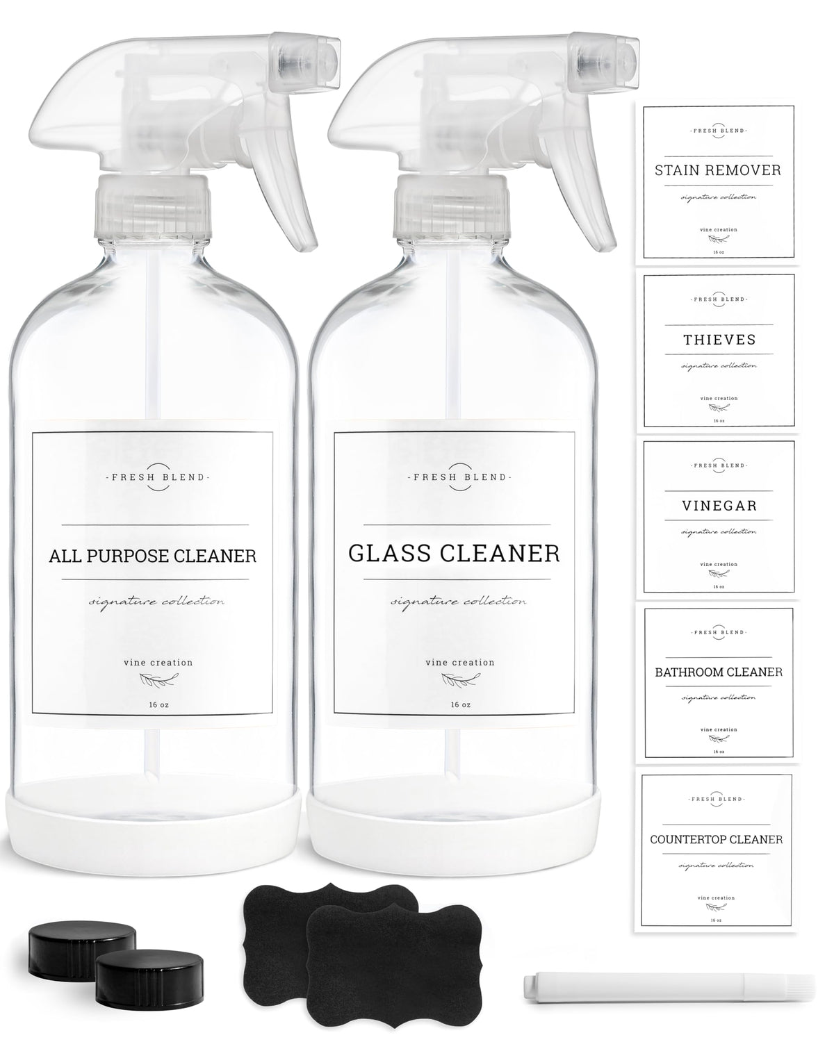 Vine Creations glass spray bottle front view, 16 oz, for precise mist