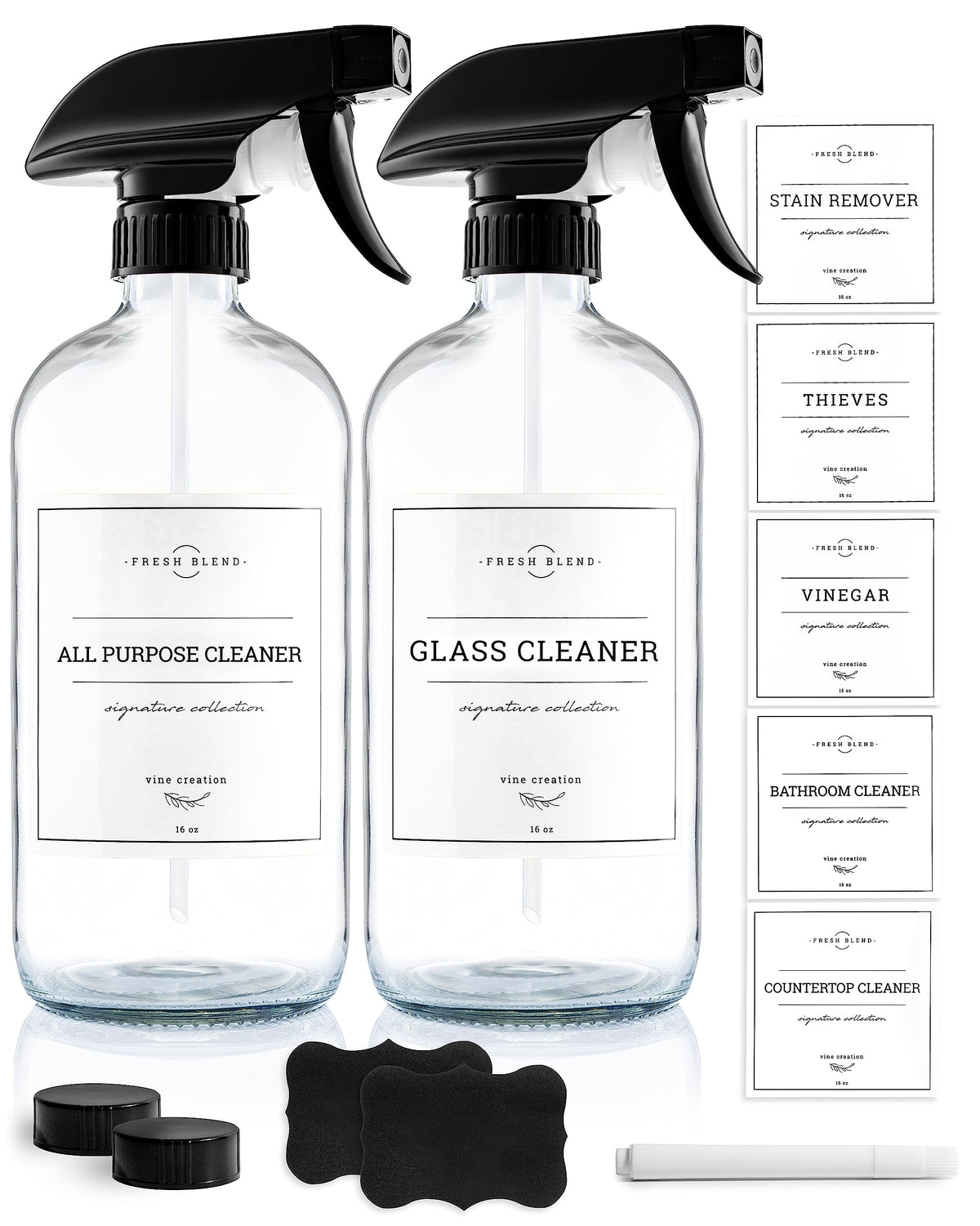 Vine Creations glass spray bottles 2-pack for versatile cleaning and gardening tasks.