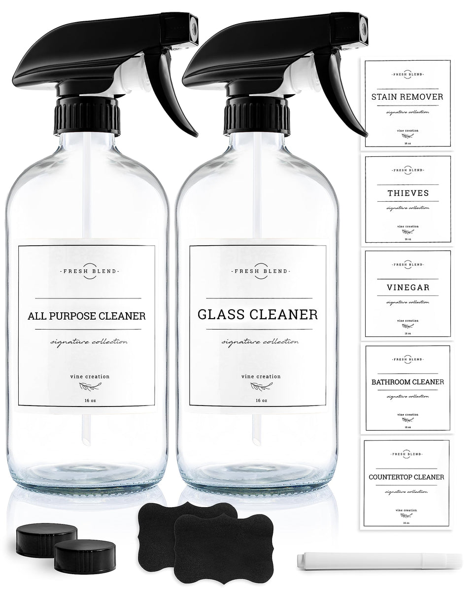 Vine Creations glass spray bottles 2-pack for versatile cleaning and gardening tasks.