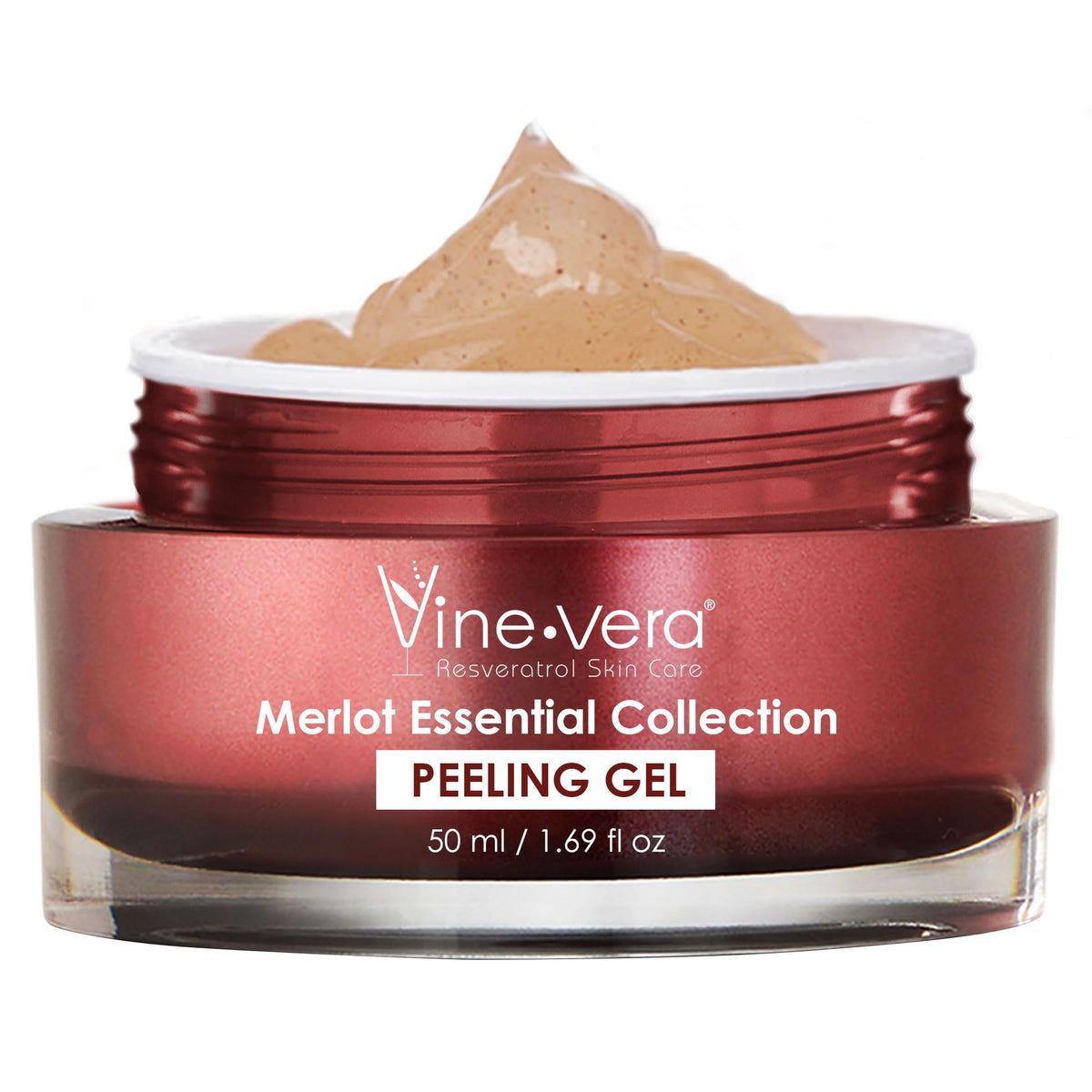 Vine Vera Merlot peeling gel bottle for gentle home exfoliation.