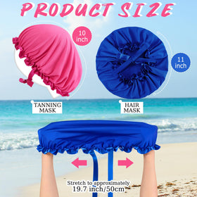 Vinsatin pink face cover paired with bonnet for shielding during tanning