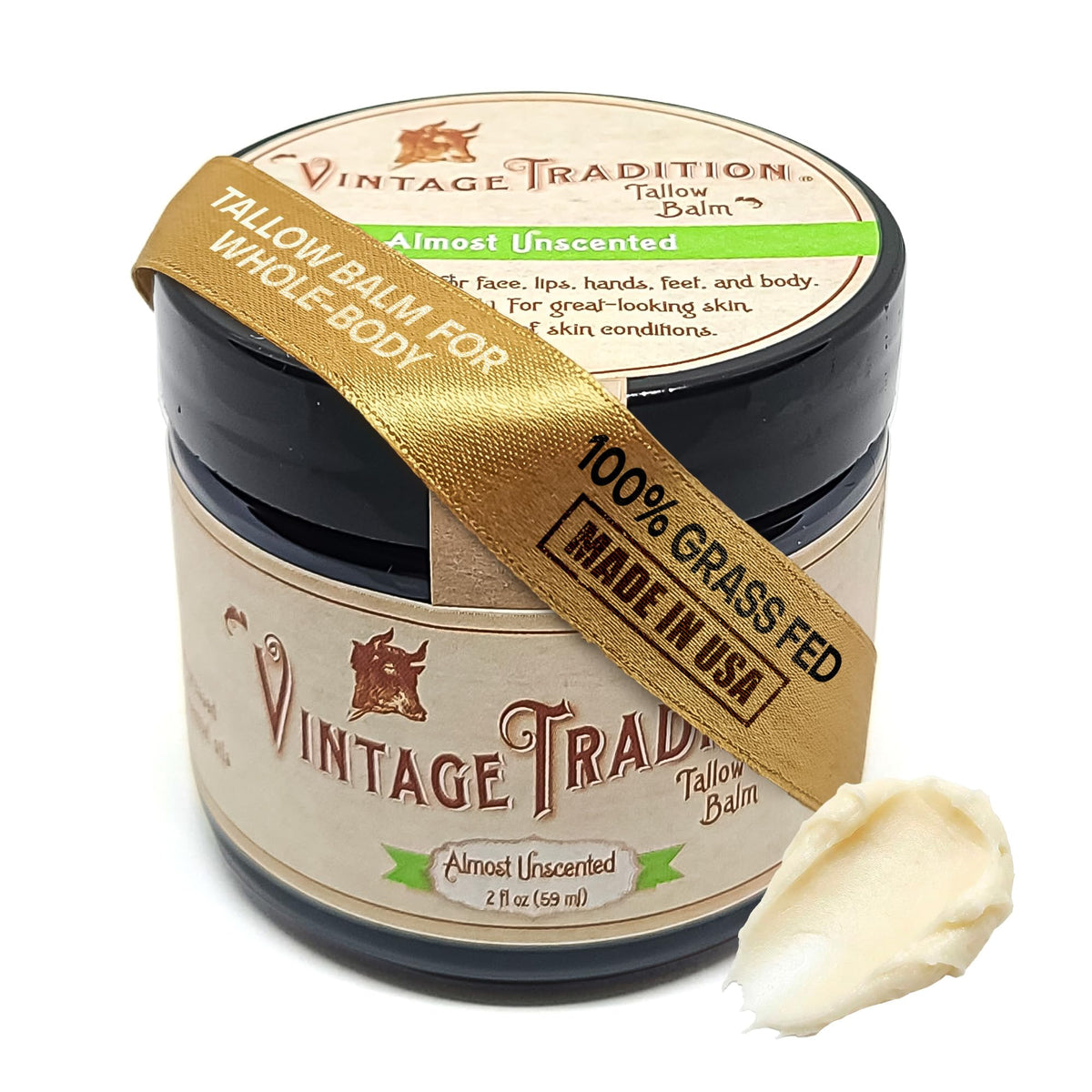 Vintage Tradition Almost Unscented Balm in a 2oz jar, gentle for sensitive skin.