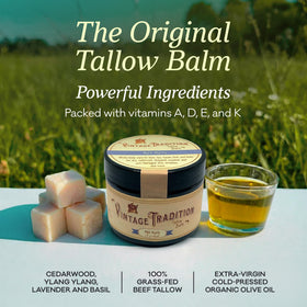 Vintage Tradition Mild Manly balm texture closeup highlighting smooth, non-greasy absorption.