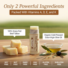 Vintage Tradition olive oil infused moisture keeps lip and surrounding skin soft.