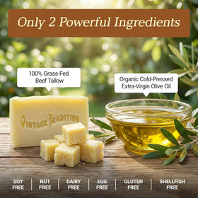 Vintage Tradition Unscented Soap lather offers a creamy, irritation-free cleanse.
